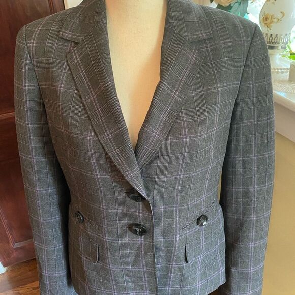 #officesiren 💃 LeSuit Sz8 Lined Gray & Purple Plaid Blazer - Picture 5 of 9